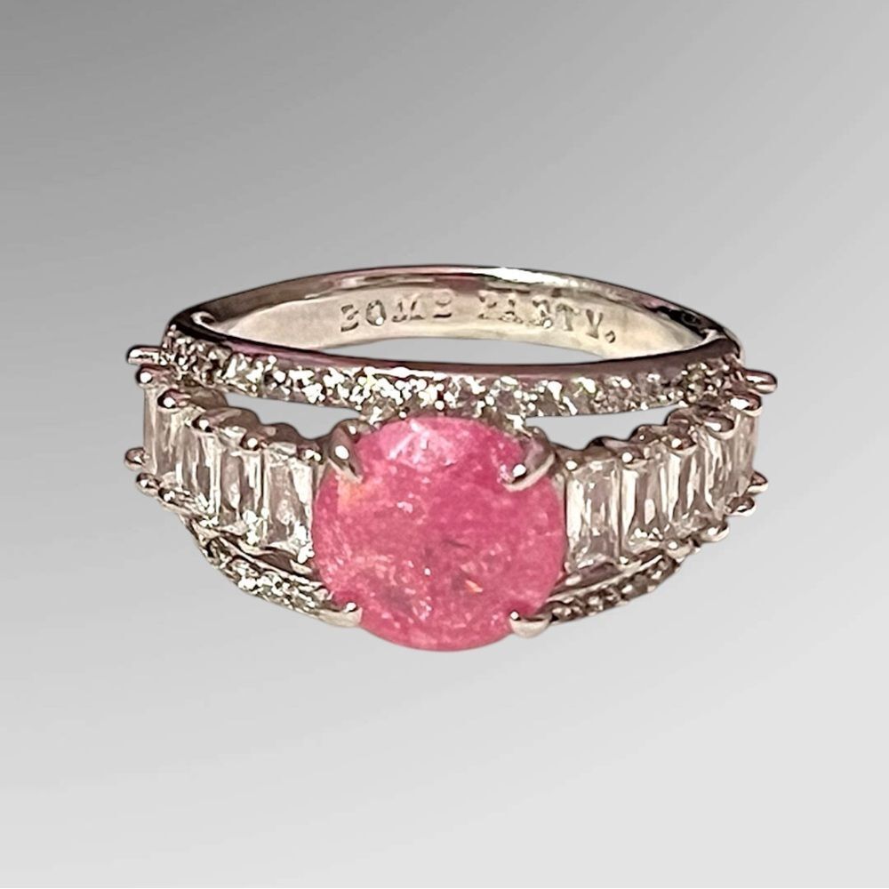 Bomb Party Can’t Hold Me Down Pink Ice Crystal Silver Ring Size 8.5 RG69981